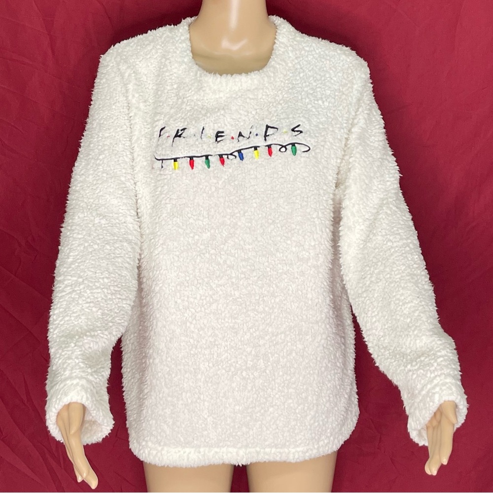 Friends TV Show Holiday Plush Fleece Sweater Cream Size Medium (8/10)